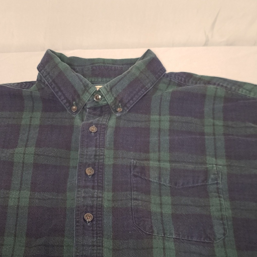 Vtg LL Bean Flannel Shirt XXL Mens Black Watch Plaid Plus Size 100% Cotton Y2K - Picture 2 of 8